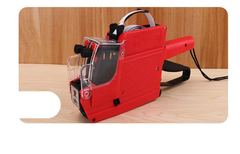Manual pricing machine for supermarket labels with bidirectional printing and ink roller