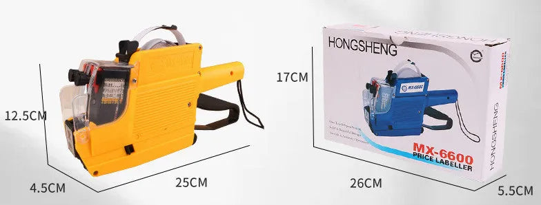 Manual pricing machine for supermarket labels with bidirectional printing and ink roller