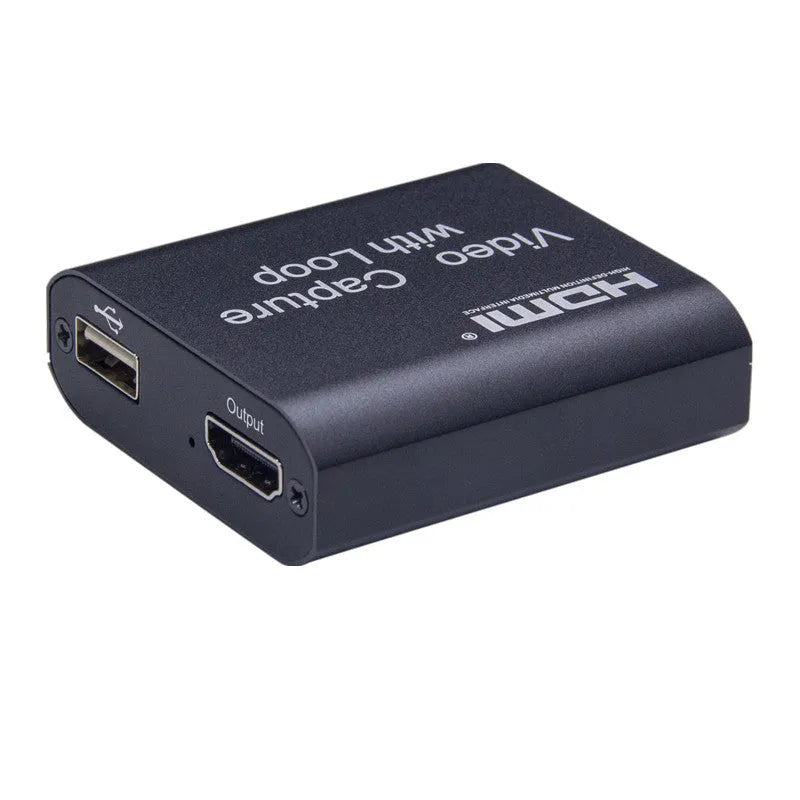 Black HDMI 4K video capture card with loop out USB interface for live streaming and recording