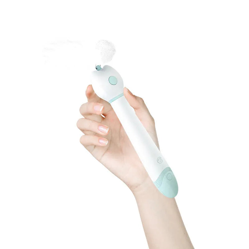 Laser Funny Cat Stick in Avocado Green, collapsed and extended, showing ABS PC body and telescopic design