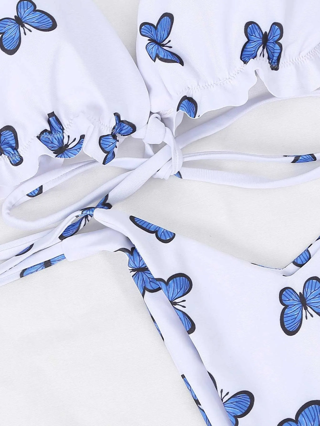 White butterfly print bikini with lace thong side, steel support, polypropylene fabric