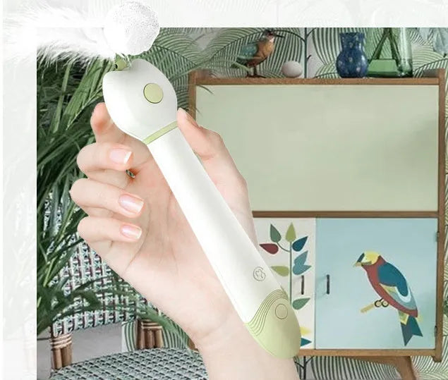 Laser Funny Cat Stick in Avocado Green, collapsed and extended, showing ABS PC body and telescopic design