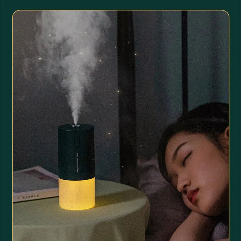 Blue columnar USB desktop humidifier with 1 litre water tank and aromatherapy function