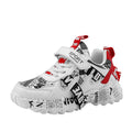 Kids sports sneakers with Velcro fastening in beige blue, white red and bright red colours