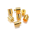 Assortment of multi-colour copper caps in gold, silver, black, and bronze finishes for jewellery making.