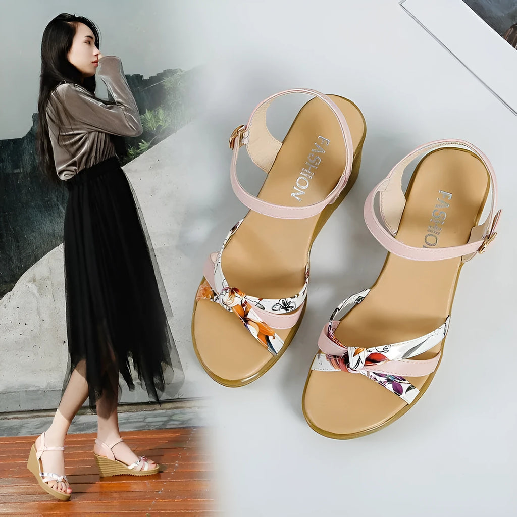 Women's pink wedge sandals with thick non-slip heel and fish mouth open toe design