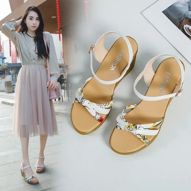 Women's pink wedge sandals with thick non-slip heel and fish mouth open toe design