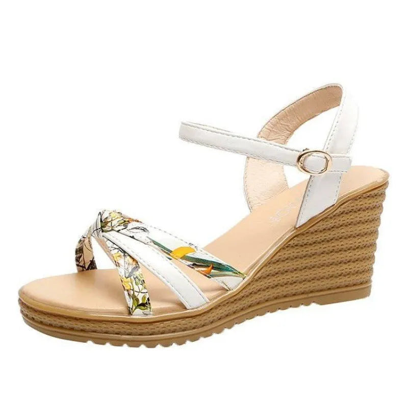 Women's pink wedge sandals with thick non-slip heel and fish mouth open toe design
