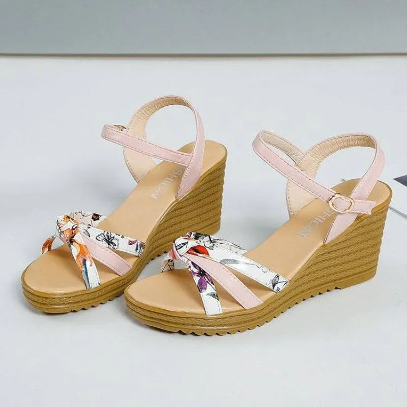 Women's pink wedge sandals with thick non-slip heel and fish mouth open toe design