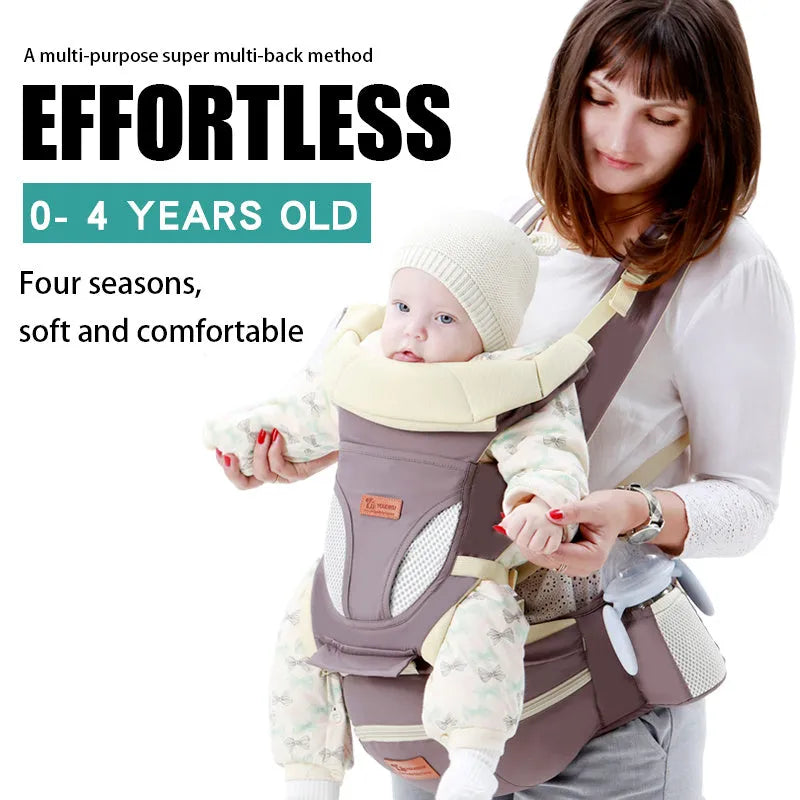 Ergonomic baby carrier 0-48 months with hipseat, front facing mode, polyester construction, 15kg capacity