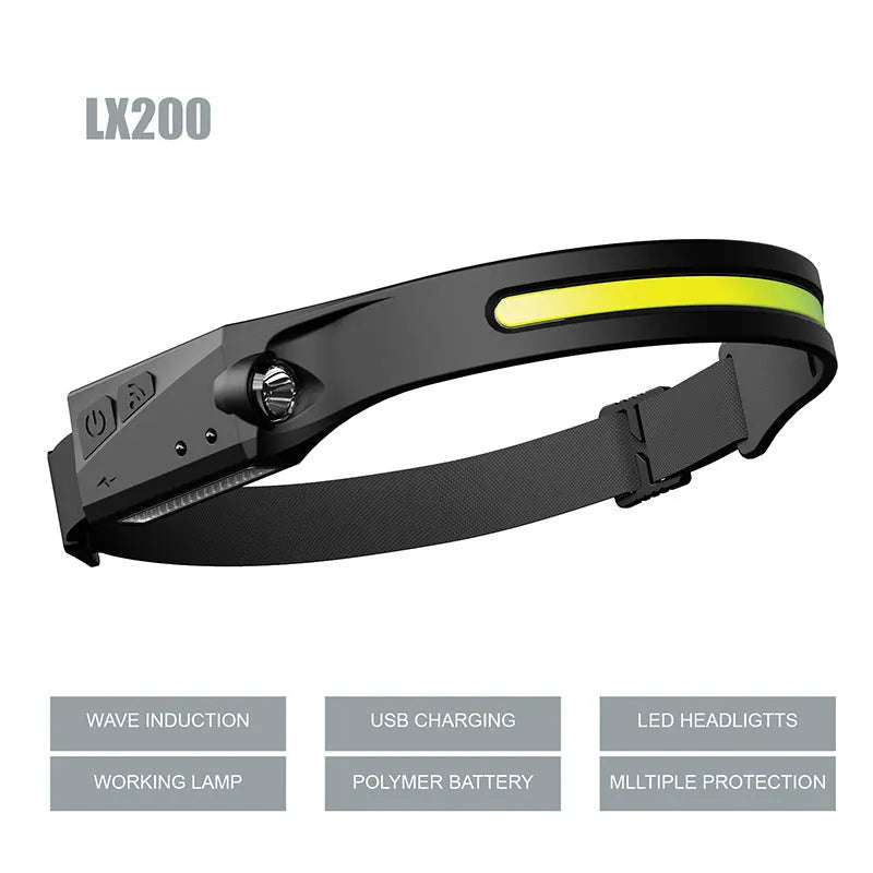 Black silicone induction fishing light with touch switch and attached silicone strap.