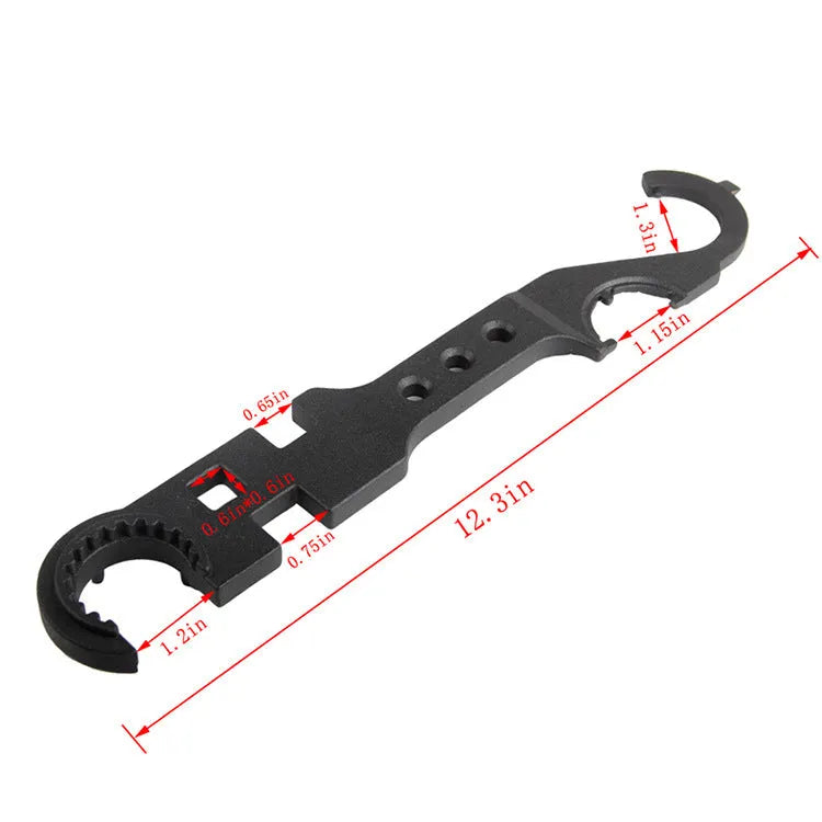 Black AR15 M4 combination wrench with dual-purpose design for firearm maintenance