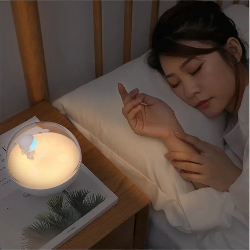 USB cartoon night light with plastic shade in blue or white colour options