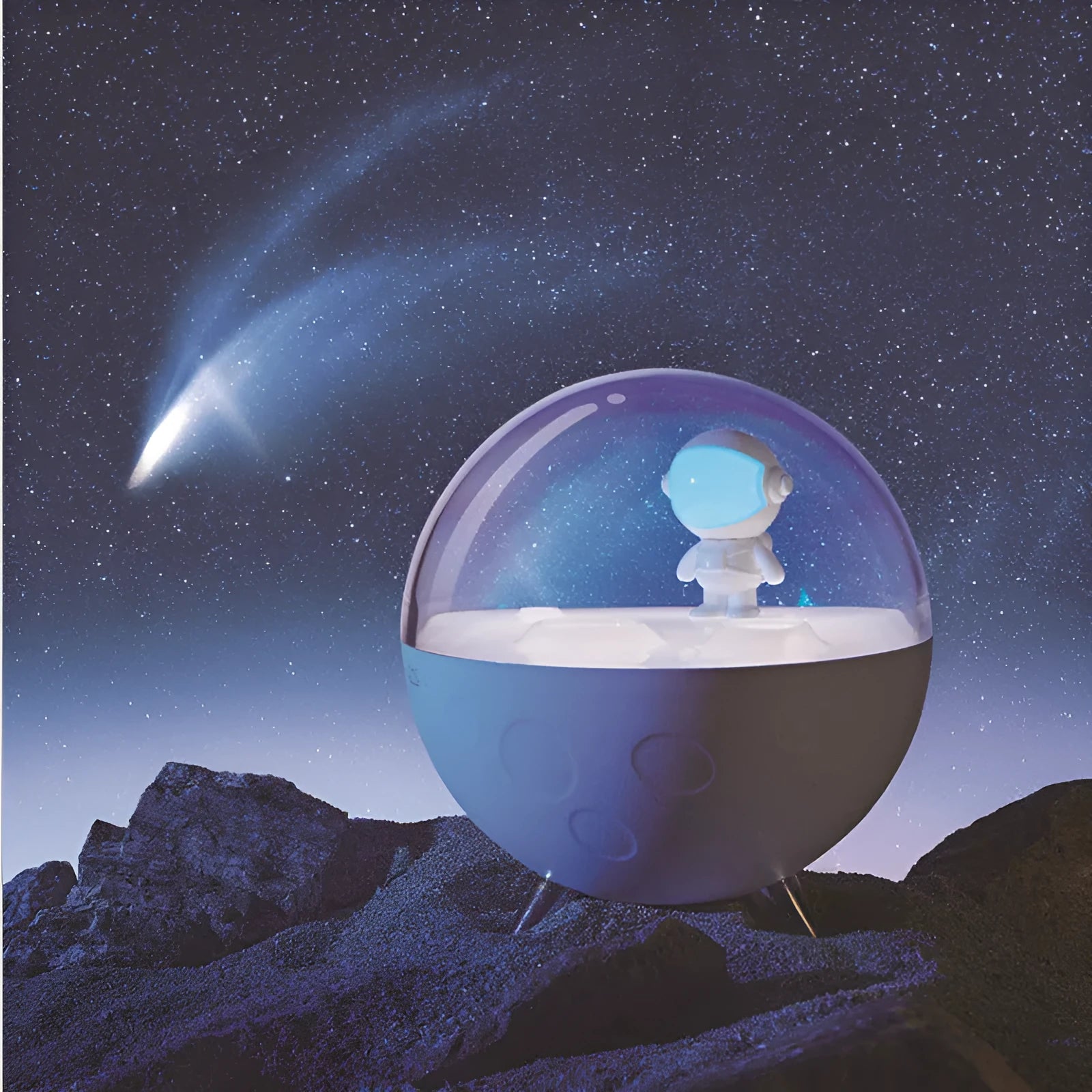 USB cartoon night light with plastic shade in blue or white colour options