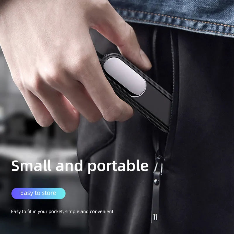 Three-in-one telescopic data cable extended to 0.35 metres with Apple, Micro USB and USB-C connectors