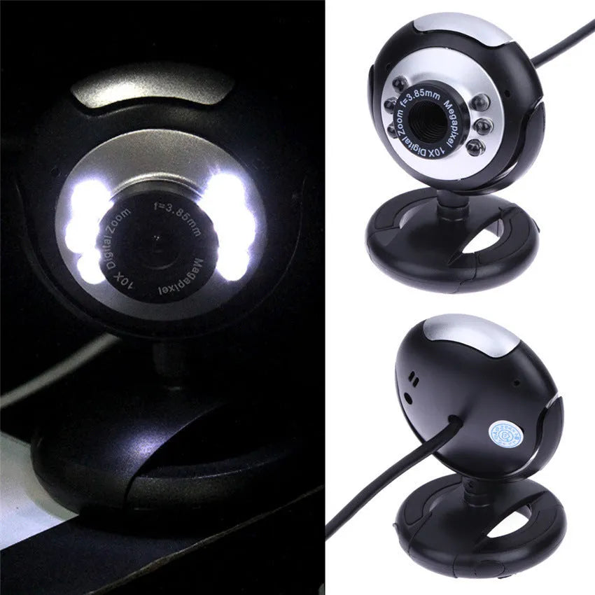 USB webcam with six LED lights around the lens, for video calls on a laptop or desktop PC