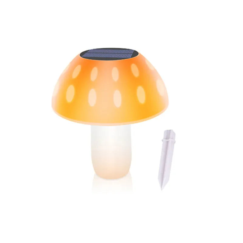 Solar mushroom garden light with ground spike for lawn installation