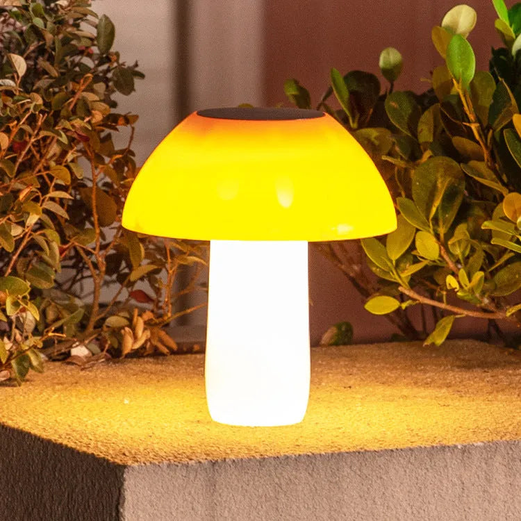 Solar mushroom garden light with ground spike for lawn installation