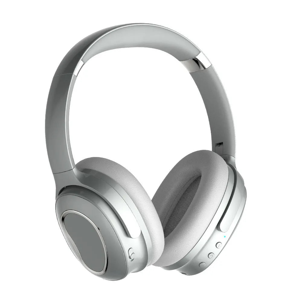 Head-mounted wireless headphones in black with Bluetooth 5.0 and noise cancelling feature