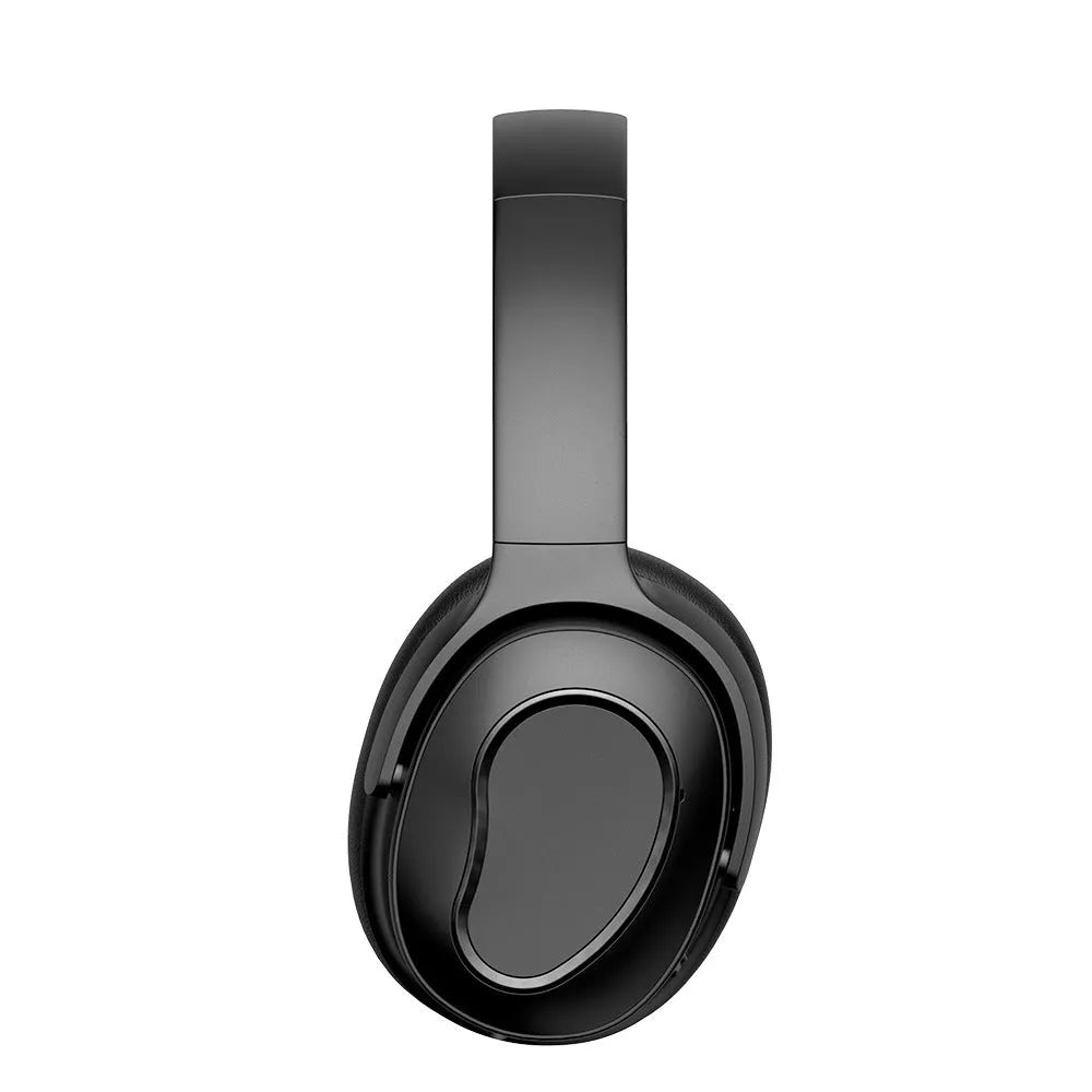 Head-mounted wireless headphones in black with Bluetooth 5.0 and noise cancelling feature