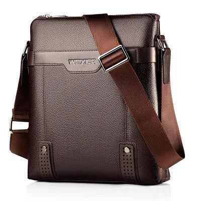 Men's black PU leather shoulder bag with square shape and zip closure