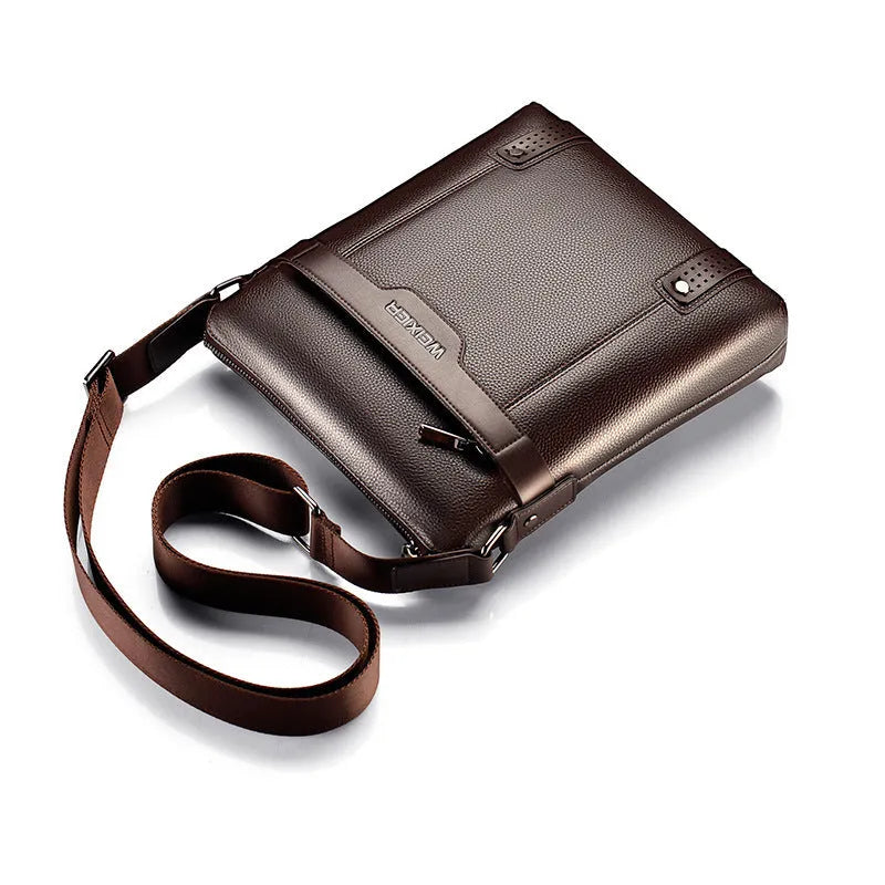 Men's black PU leather shoulder bag with square shape and zip closure