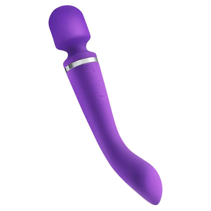 Double head silicone vibrator in black, rechargeable via USB, with low noise motor for women