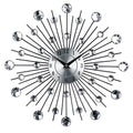Silver metal round wall clock with aluminium dial showing pointer and numbers, 33cm diameter