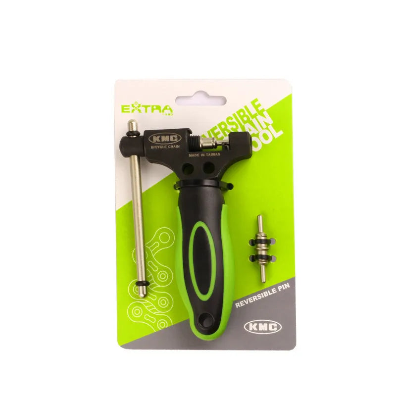 Green steel bicycle chain cutter tool with a double shaft pressing device.