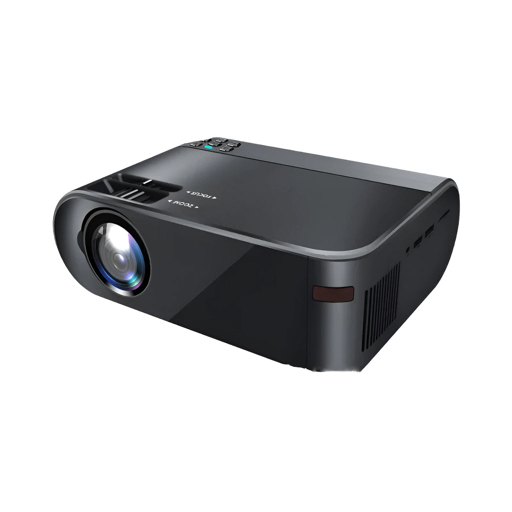 Compact portable WiFi projector with lens and control buttons for wireless mobile phone projection