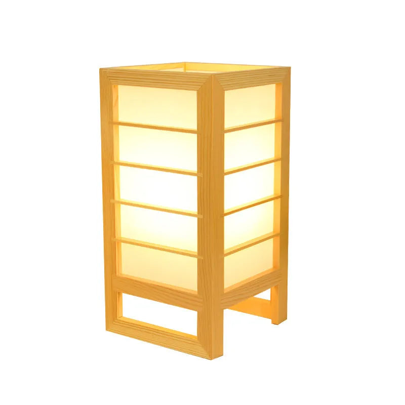 Solid bamboo wood bedside lamp with push-button switch available in warm or white light