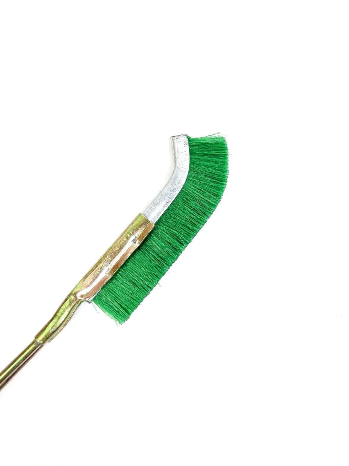 Green mini elbow iron brush with metal handle for rust removal and range hood cleaning