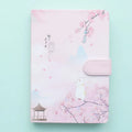 Girl's notebook with a heart-cut design on the cover, showing style options A, B, C, D.