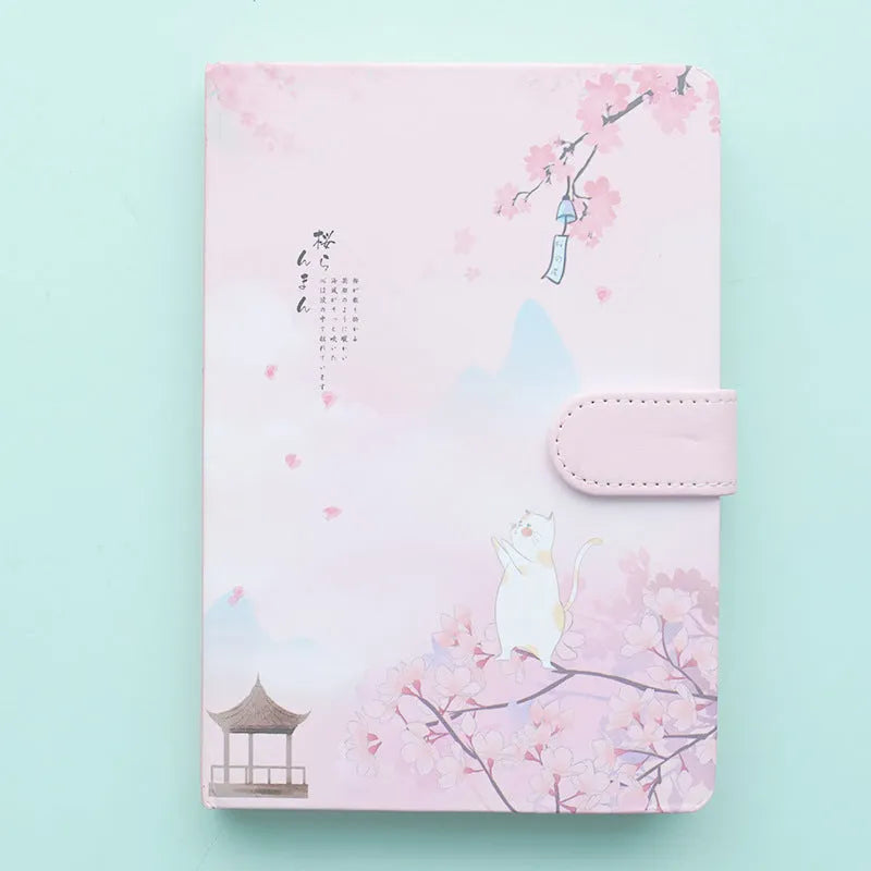 Girl's notebook with a heart-cut design on the cover, showing style options A, B, C, D.