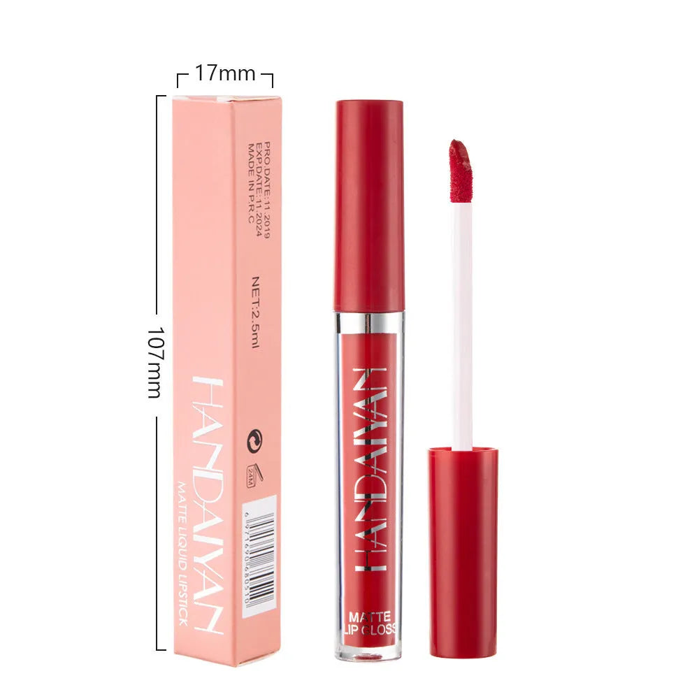 HANDAIYAN matte non-stick cup liquid lipstick in a shade from the 13-colour range, 2.5ml bottle.