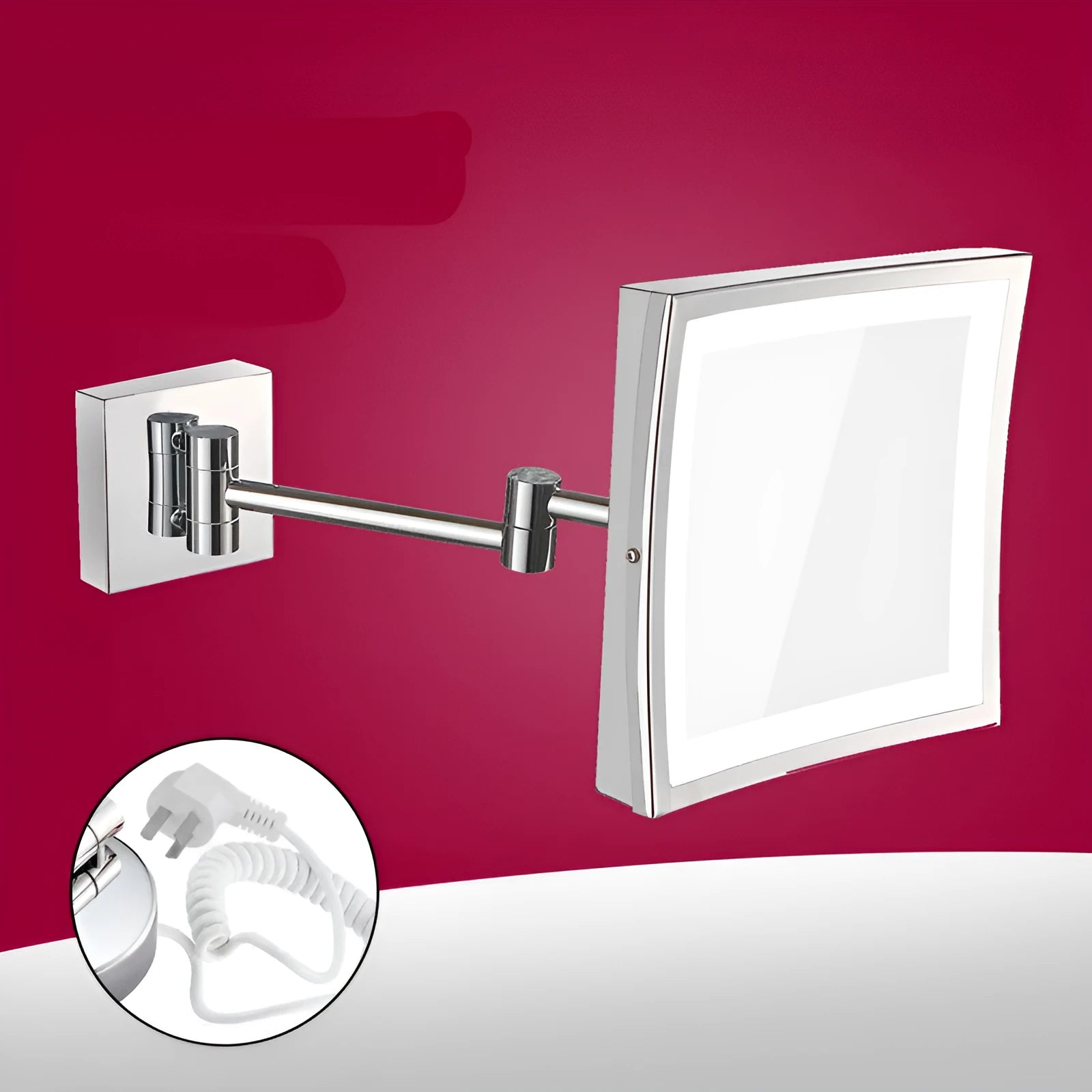 8.5 inch stainless steel folding makeup mirror showing silver mirror lens and portable design