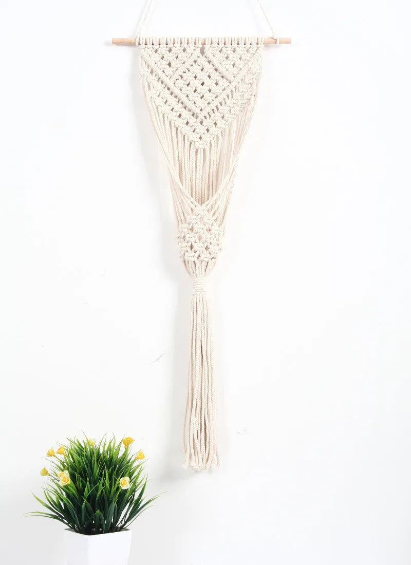 White hand-woven cotton wall basket with grid pattern measuring 30x70cm