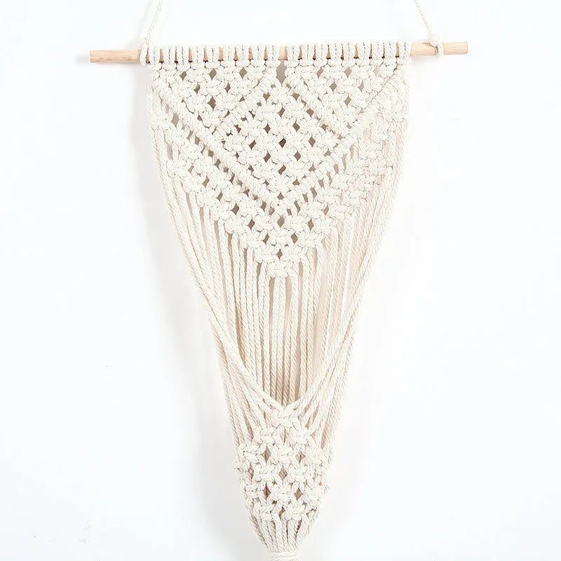 White hand-woven cotton wall basket with grid pattern measuring 30x70cm