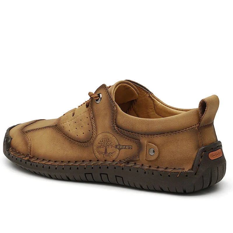 Men's casual leather shoes with microfiber upper in black, gold, or khaki colour options