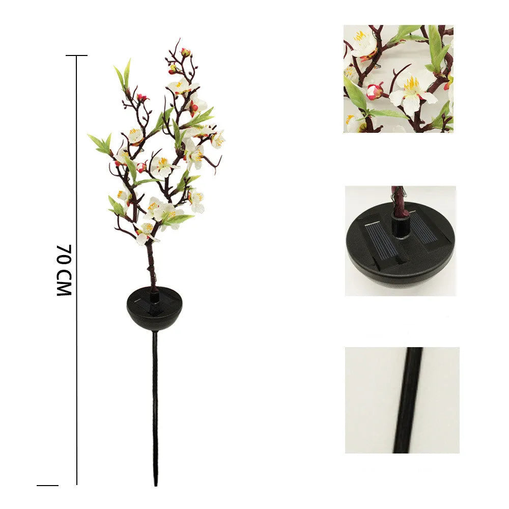 Solar-powered cherry tree branch decorative garden light with ground stake for outdoor use