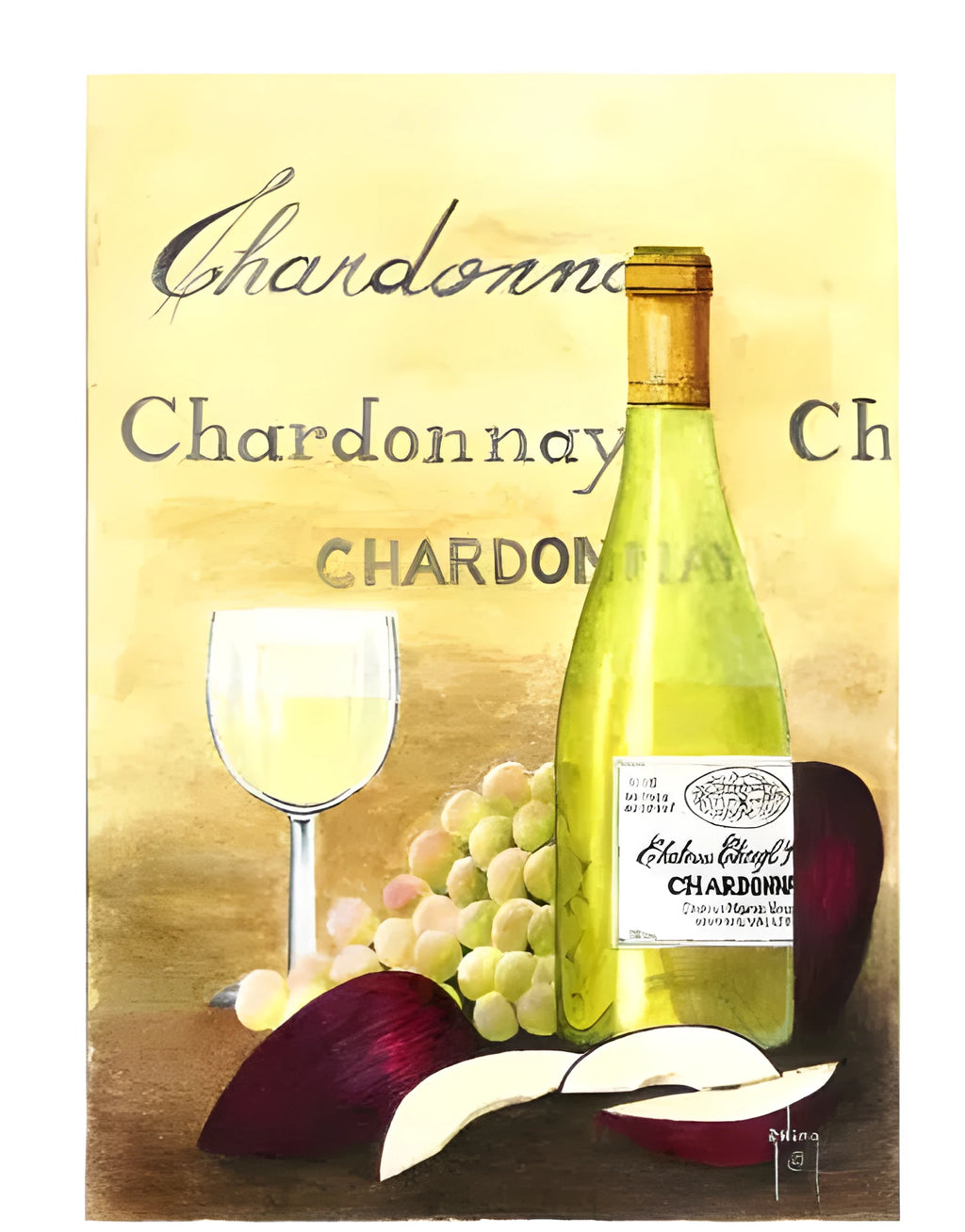 Apple and Chardonnay DIY digital painting kit showing linen canvas, brush, paints and guide in three size options