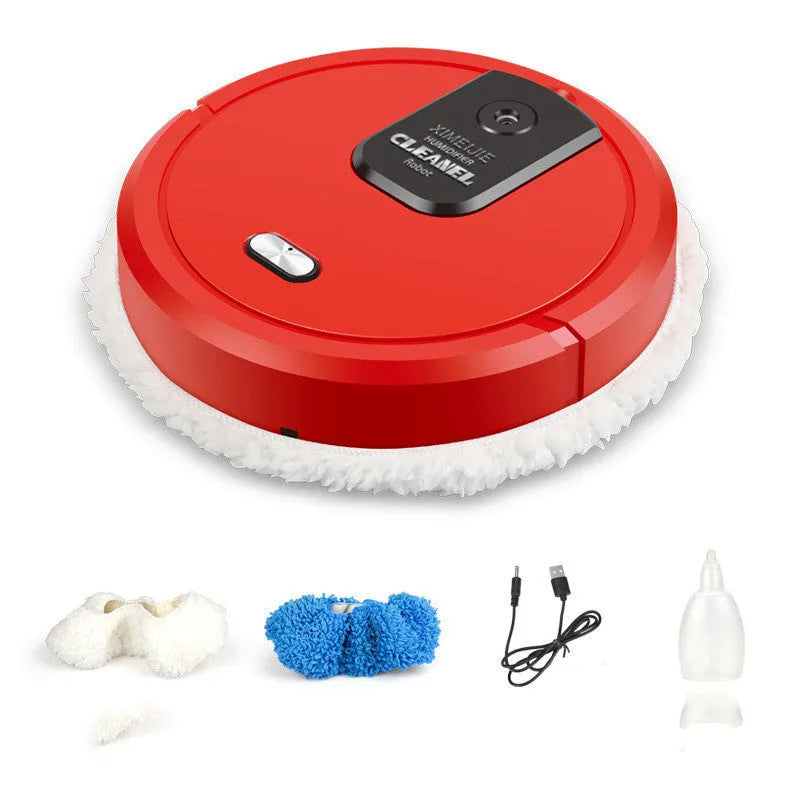 Automatic spray sweeping and mopping robot in a home setting on a hard floor