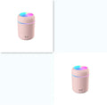 Pink car USB air purifying humidifier with 300ml water tank on car dashboard