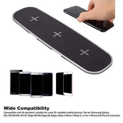 Black 3-in-1 wireless charging station for smartphone, AirPods case and Apple Watch