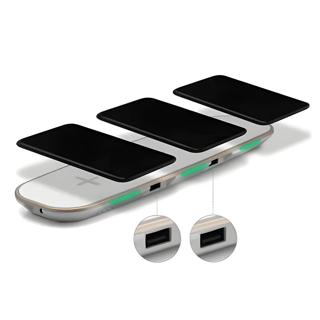 Black 3-in-1 wireless charging station for smartphone, AirPods case and Apple Watch