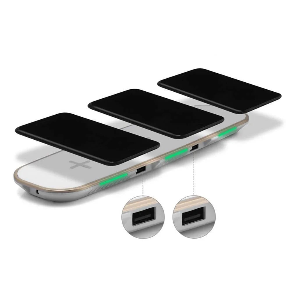 Black 3-in-1 wireless charging station for smartphone, AirPods case and Apple Watch