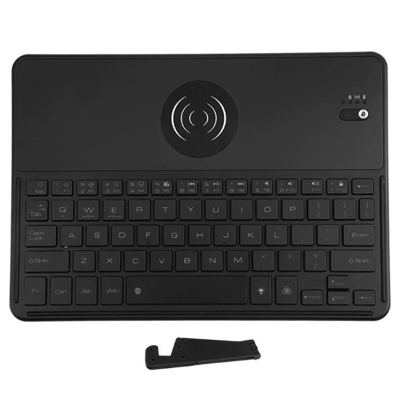 Black aluminium alloy Bluetooth 3.0 keyboard with QI wireless charging, 7 colour backlight, 244x173x5mm