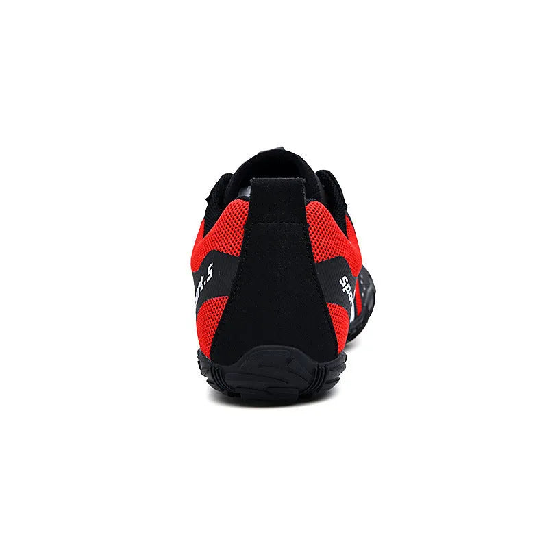 Pair of quick-drying outdoor wading shoes with mesh upper and rubber sole in red colour