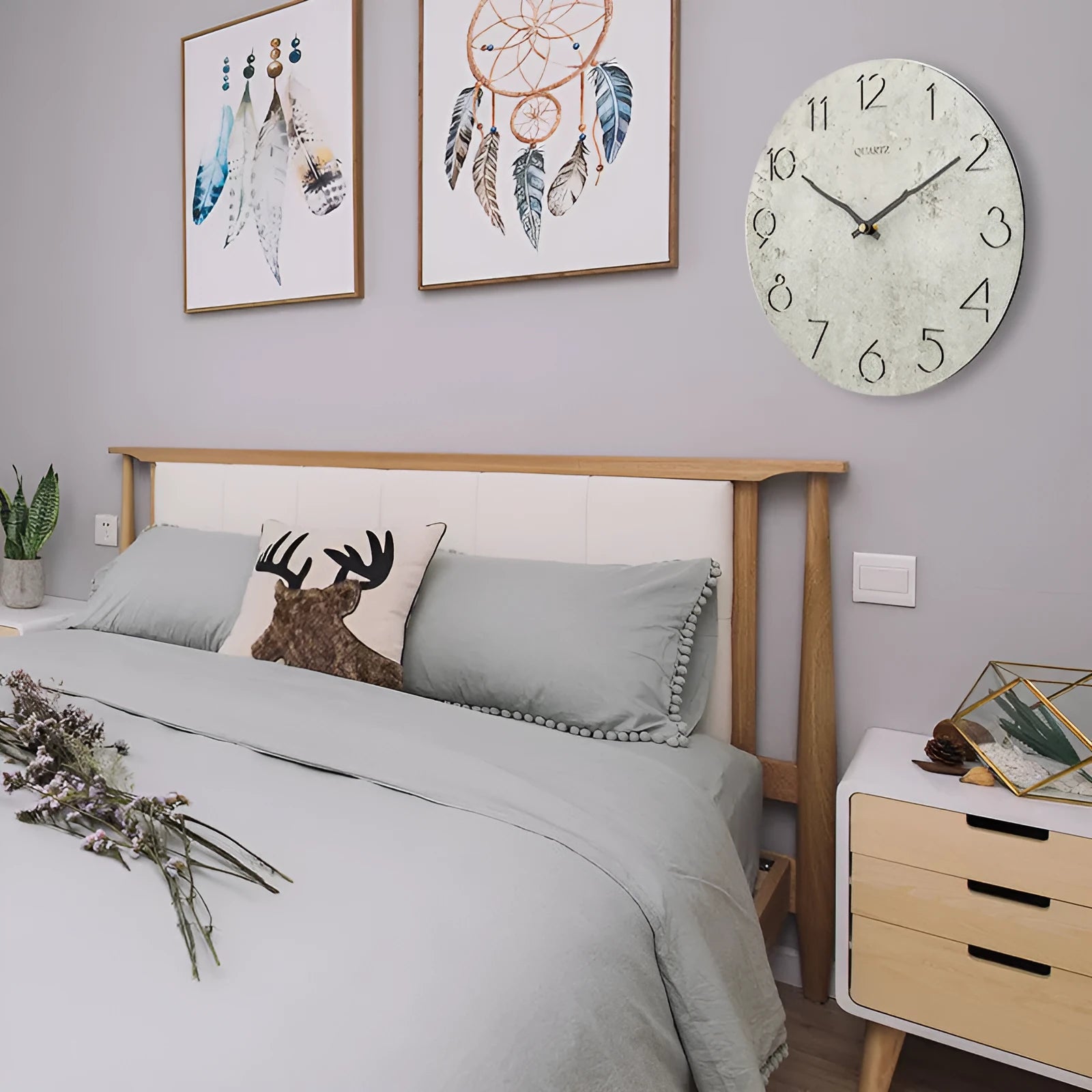 Grey European style modern wall clock for living room decoration
