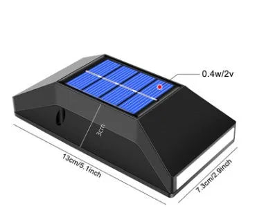 Solar powered outdoor wall light with 6 LEDs for staircase illumination